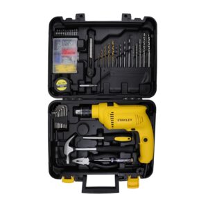 STANLEY SDH550KP-IN 550W 10mm CORDED HAMMER DRILL MACHINE & HAND TOOL KIT for Home, DIY & Professional Use (120-PIECES) - INCLUDES Hammer Drill,Plier,Hammer,Measuring Tape & Drill Bits,1Year WarrantySTANLEY SDH550KP-IN 550W 10mm CORDED HAMMER DRILL MACHINE & HAND TOOL KIT for Home, DIY & Professional Use (120-PIECES) - INCLUDES Hammer Drill,Plier,Hammer,Measuring Tape & Drill Bits,1Year Warranty